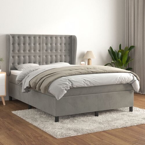 The Living Store Box spring postelja z vzmetnico svetlo siv 140x190 cm žamet - Box Spring Postelja, (21437780) Slike