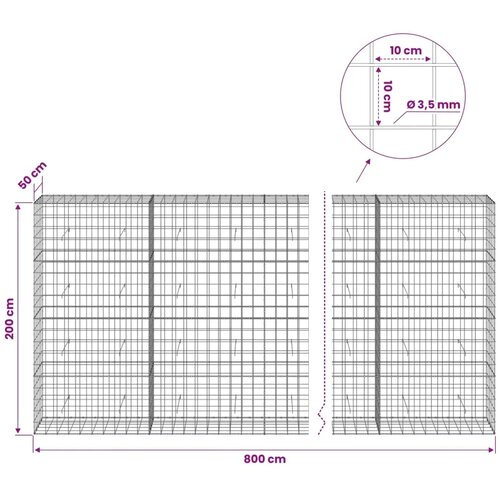  Gabion s žicom debljine 3 5 mm i mrežom 10x10 cm 800x50x200 cm - 50 cm 200 cm 800 x 230 cm Slike