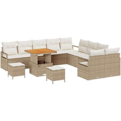  13-delni vrtni sofa set z blazinami Bež Poli ratan Akacija Cene