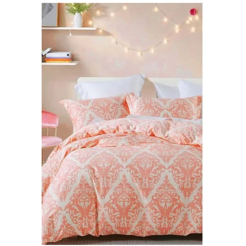 Mila Home Ružičasta/bež posteljina za bračni krevet/za produženi krevet od renforce pamuka s uključenom plahtom/4-dijelna 200x220 cm Damask –