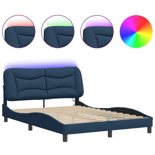 VidaXL Posteljni okvir z LED lučkami moder 140x190 cm tkanina, (21095142) Slike