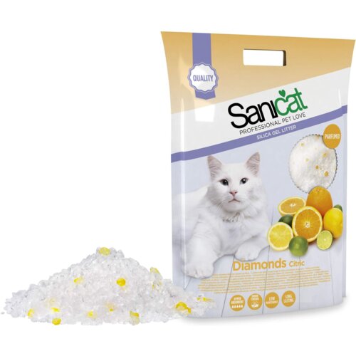 Sanicat silikonski pesak za mačke diamonds, citric, 5L Slike