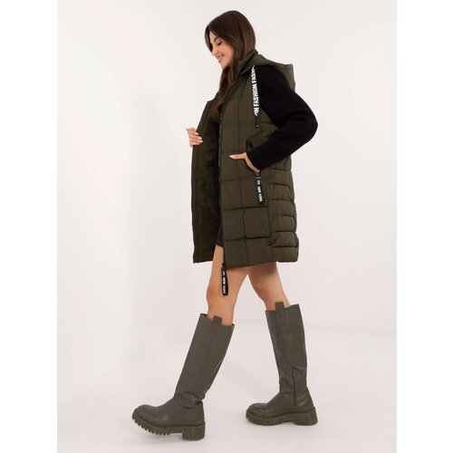 Fashion Hunters Khaki long women's vest with zip pockets Slike