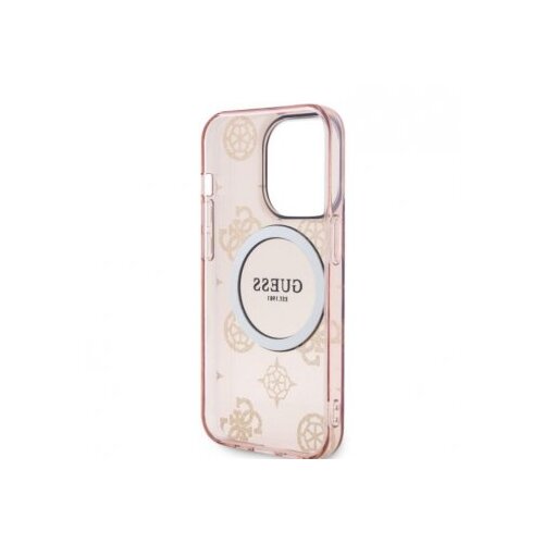 Guess Futrola za iPhone 14 Pro IML GLITTER PEONY GOLD PINK MagSafe Slike