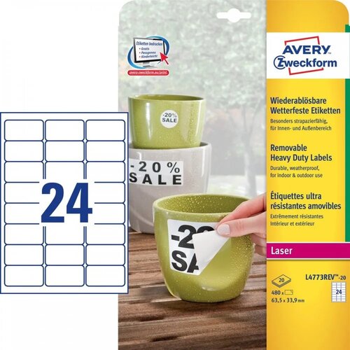 Avery Zweckform Zelo odporne odstranljive poliesterske etikete, bele 63.5 x 33.9 mm Slike