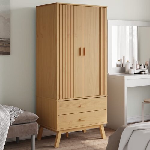 The Living Store Garderobna omara OLDEN rjava 76,5x53x172 cm trdna borovina - Garderobna Omara, (21837163) Slike