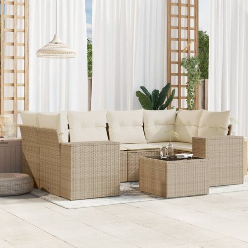 vidaXL 7-dijelni set vrtnih sofa od poliratana s jastucima bež Cijene