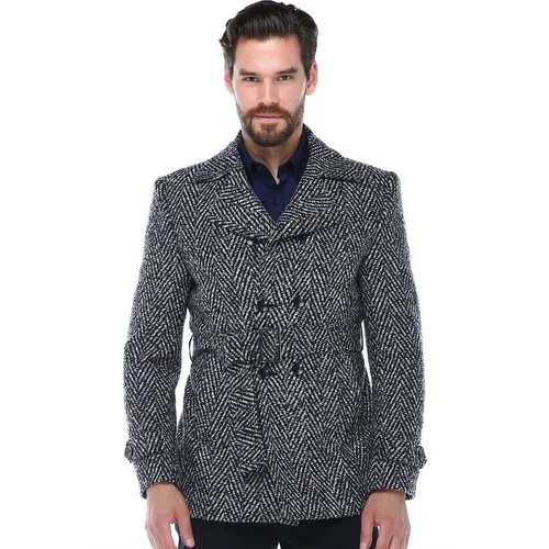 Dewberry K7539 SLIM-FIT MEN'S COAT-PATTERNED NAVY BLUE