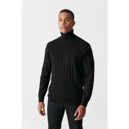 Avva Men's Black Turtleneck Jacquard Sweater