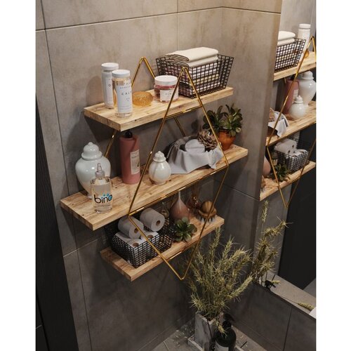 Hanah home Prizma Raf, Büyük Boy Salon Tipi GoldBrown Wall Shelf Cene