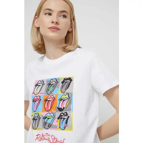 Desigual Bombažna kratka majica x The Rolling Stones ženska, bela barva