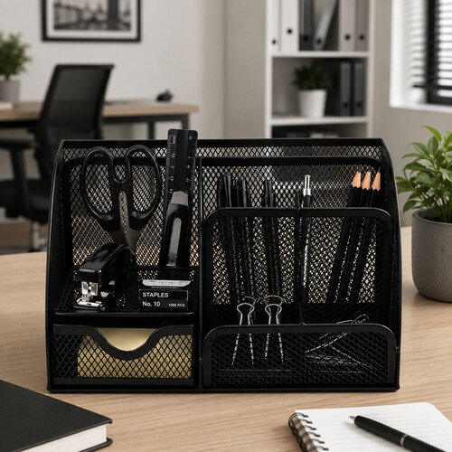  Metal Desk Organizer, Office Drawer, Compartment, Black Slike
