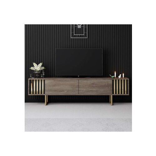 Hanah home TV polica Gold Line Walnut Black Slike