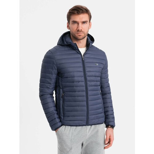 Ombre Men's quilted bagged jacket - navy blue Cene