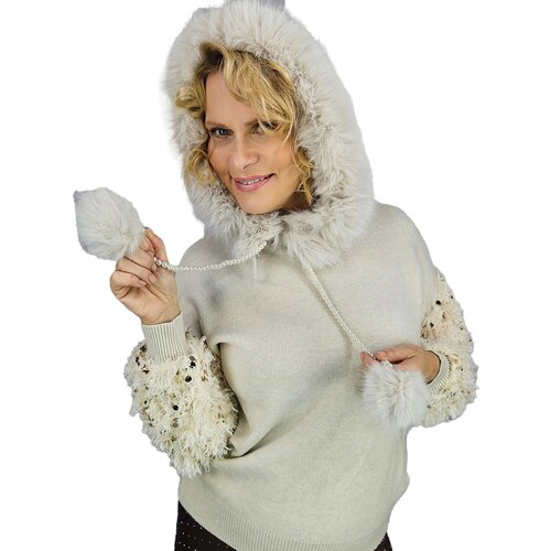 Pri Warm sweater sweatshirt with hood, detachable fur and feathers BOMBAY Cijene