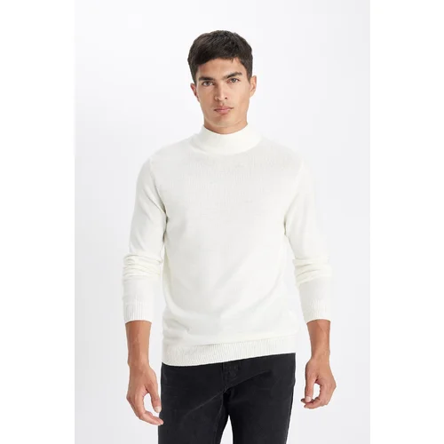 Defacto Men's Ecru Slim Fit Slim Cut Half Turtleneck Knitwear Sweater