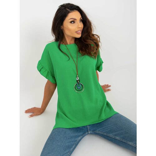 Fashion Hunters Green oversize blouse with ruffles on the sleeves Slike