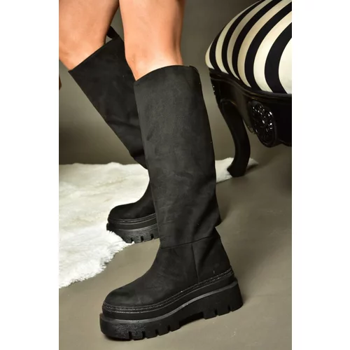 Fox Shoes R726947002 Women's Black Suede Chunky-Sole Boots