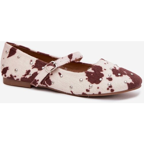 Boto Embellished Women&amp;#039;s Ballerinas with Strap in White-Brown Olivisse Slike