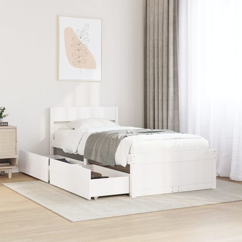 Furnova Posteljni okvir brez vzmetnice bel 90x200 cm trdna borovina, (21939224) Slike