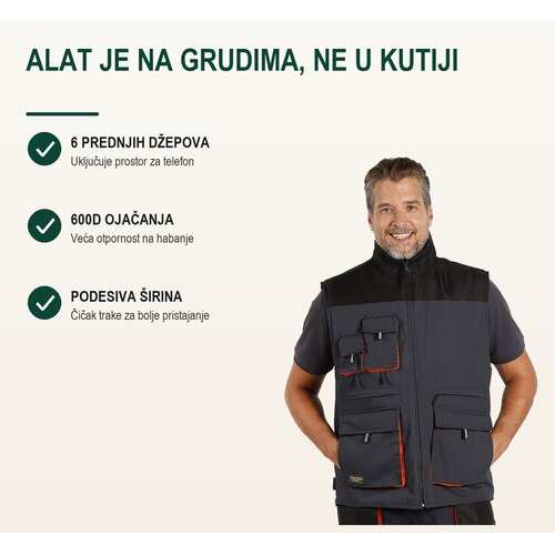 TEKTON PRO Radni prsluk Hammer, Tamnosivi Cene