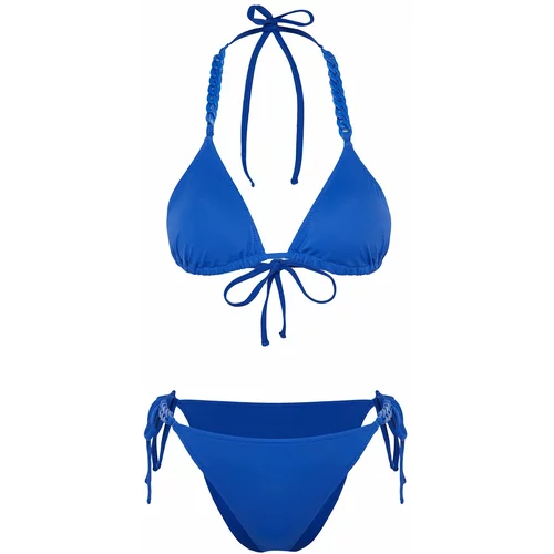 Trendyol Saxe Blue Triangle Chain Accessory Bikini Set
