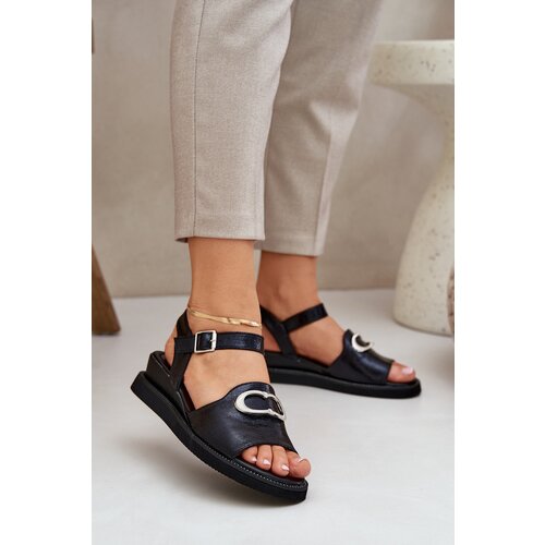 PE2 Lacquered Women's Wedge Sandals With Decoration Black Salianes Cijene