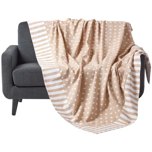 HOMESCAPES bombažna dekorativna odeja za kavč v bež barvi z zvezdami in črtami, 150x200 cm, (20750135)