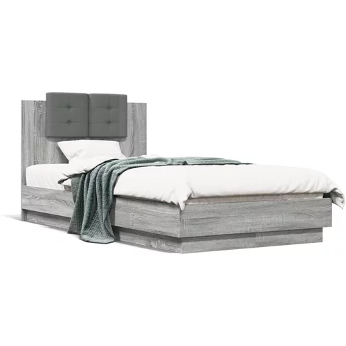 vidaXL Okvir za krevet s uzglavljem siva boja hrasta 90x190 cm drveni