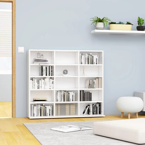 VidaXL Omarica za CD plo&amp;scaron;če visok sijaj bela 102x23x89,5 cm iverna pl., (20716707) Slike