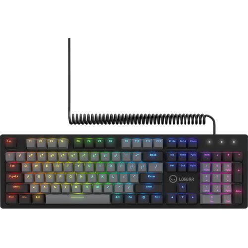 Lorgar Azar 514, Wired mechanical gaming keyboard, RGB backlight, 1680000 colour variations, 18 modes, keys number: 104, 50M clicks, linear dream switches, spring cable up to 3.4m, ABS plastic+metal, magnetic cover, 450*136*39mm, 1.17kg, black, EN layout Cijene