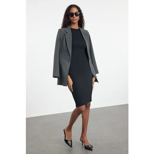 Trendyol Black Fitted Long Sleeve Ribbed Stretch Knitted Dress