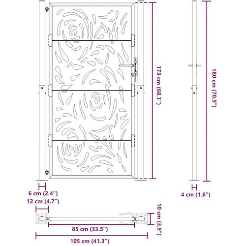 vidaXL Vrtna vrata crna 105x180 cm čelični plameni dizajn Cene