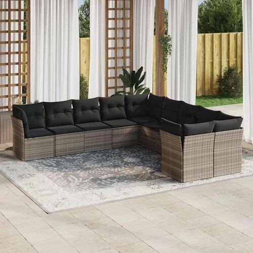 vidaXL 10-dijelni set vrtnih sofa poliratan s jastucima svijetlosivi Cijene