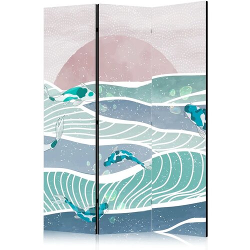  Paravan - Picturesque Landscape With Fish - Sunset And Koi Fish in Shades of Turquoise And Blue. Floating Above The Water 135x17 Cijene