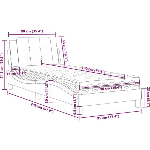  Krevet s madracem bijeli-crni 90 x 190 cm od umjetne kože Slike