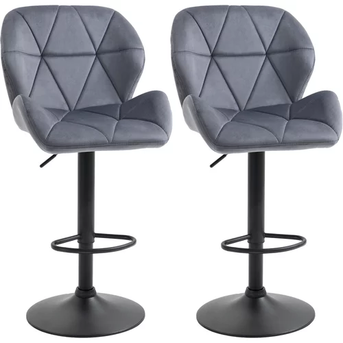 HOMCOM Komplet 2 vrtljivih barskih stolčkov z nastavljivo višino, žametnim oblazinjenjem in okroglim podnožjem, 51,5x57,5x93-114,5 cm, siva, (20745197)