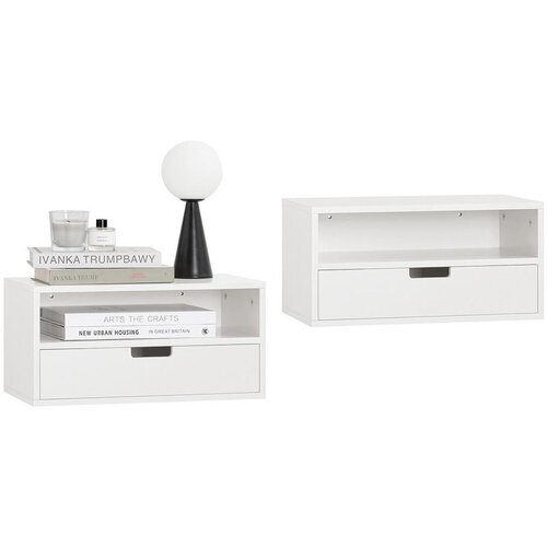 SoBuy KOMPLET 2 STENSKIH NOČNIH OMARIC 45x25x22cm, bela Slike
