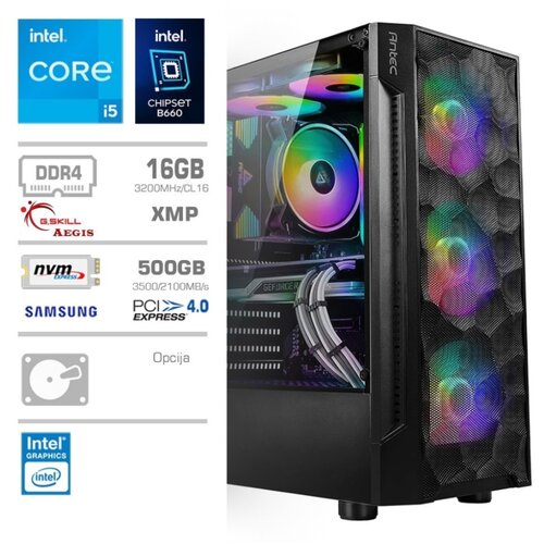 MEGA Računalnik TWR S7 i5-12400/Intel 730/16GB/500GB/750W/Brez OS RGB Slike