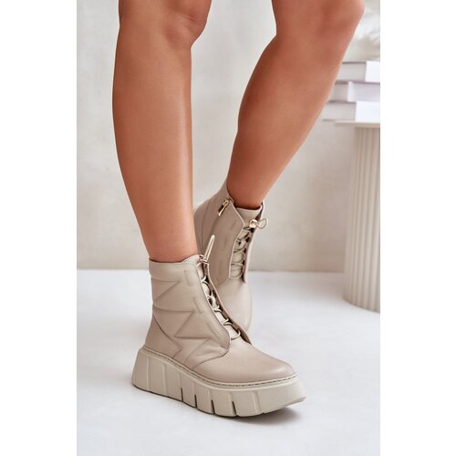 Kesi Zazoo Leather Ankle Boots On Platform And Wedge Beige Slike