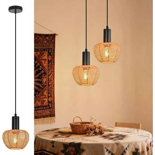 Nettlife boho viseča svetilka iz ratana z 1 lučjo E27, vintage senčnik iz pletene konopljine vrvi, za jedilnico, brez žarnice, (5000491454) Slike
