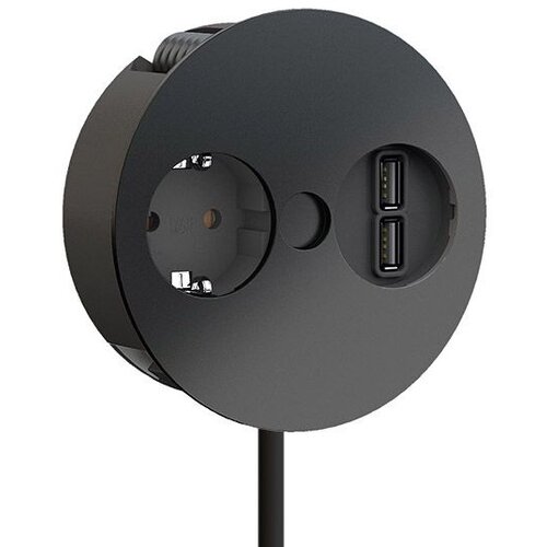 Bachmann BAC-TWIST vgradna vtičnica mat črna za kuh. pult 1x220V 2xUSB polnilec Slike