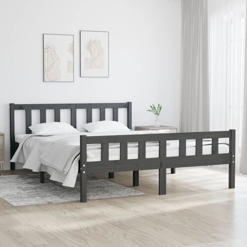 Furnova Posteljni okvir siv iz trdnega lesa 140x190 cm, (21941682) Slike