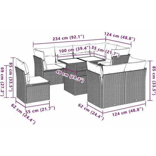  9-dijelni set vrtnih sofa s jastucima crni od poliratana Crna 100 x 55 x 73 cm Slike