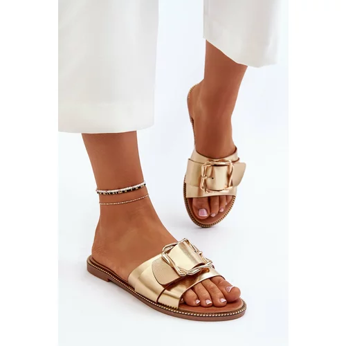 Kesi Women's slippers with belt and buckle, gold Opahiri