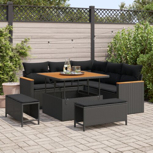8 komada set vrtnih sofa s jastucima crni poli ratan akacija Slike