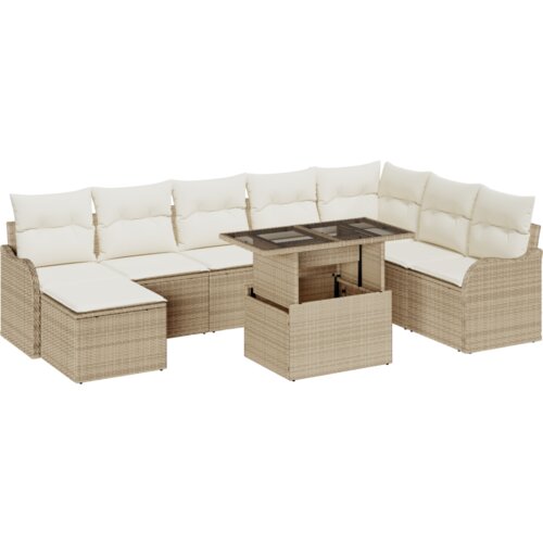 vidaXL 9-dijelni Vrtni Sofa Set s Jastučićima Bež Poli Ratan Cijene