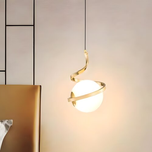 Toolight Luster od staklene kugle s spiralnim visećim svjetlom APP1733-1CP ZLATO Slike