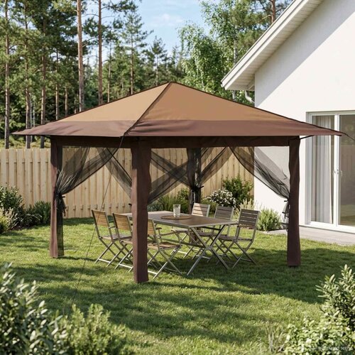 Gazebo s 4 bočne strane 3 3 x 3 3 m Bež i smeđa - Bež i smeđa s 4 bočna zida Cijene