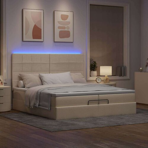  Otomanski okvir kreveta s madracima krem 200x200cm od tkanine Cijene
